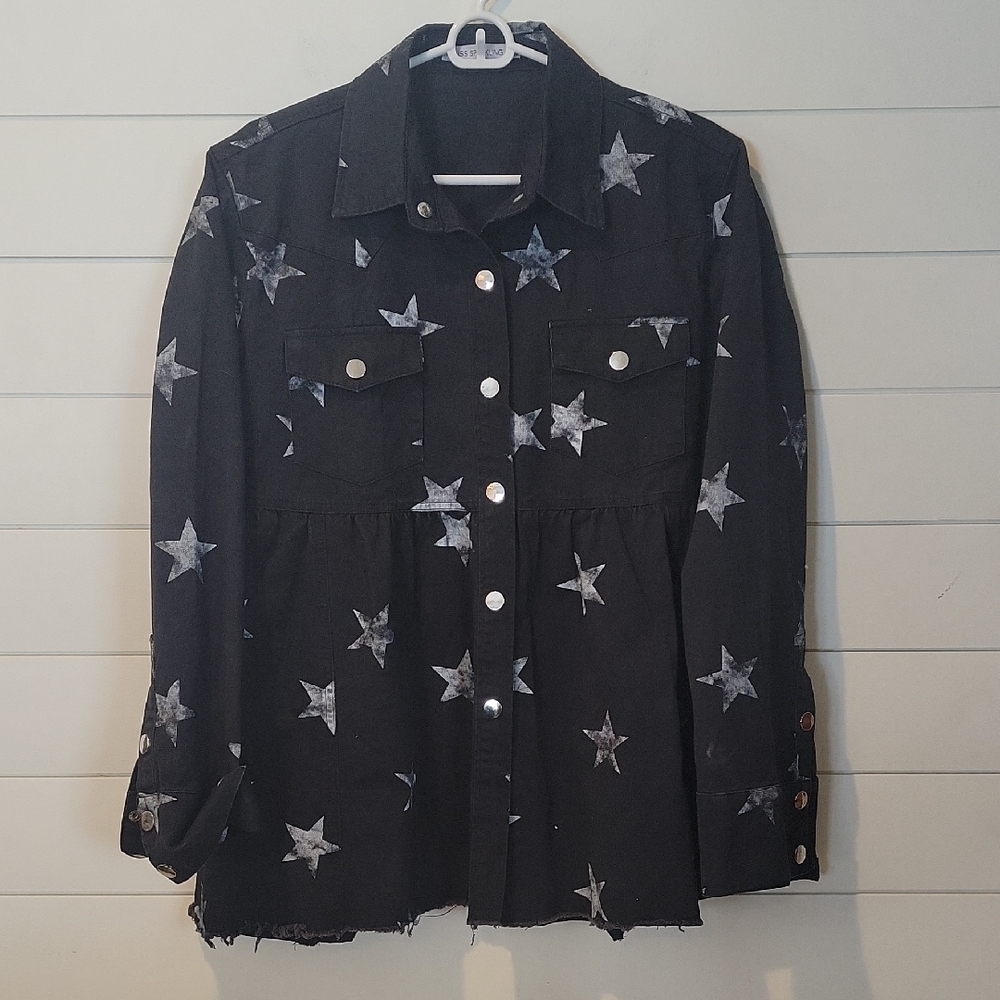 MISS SPARKLING DENIM SHACKET WITH STARS XXL BLACK/SILVER